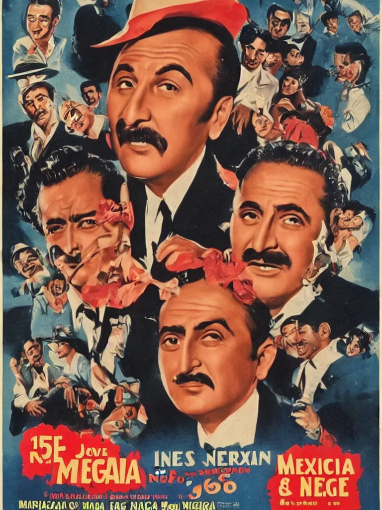 Prompt: Vintage Mexican Movie Poster for a 1957 Comedy Starring Jorge Negrete