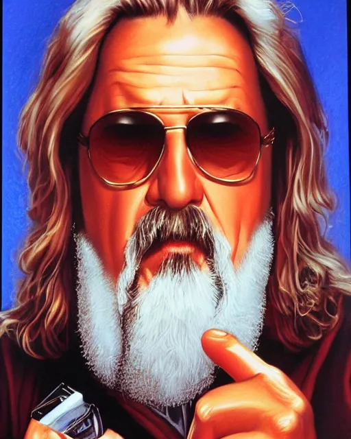 Prompt: the dude in the big lebowski, airbrush, drew struzan illustration art, key art, movie poster