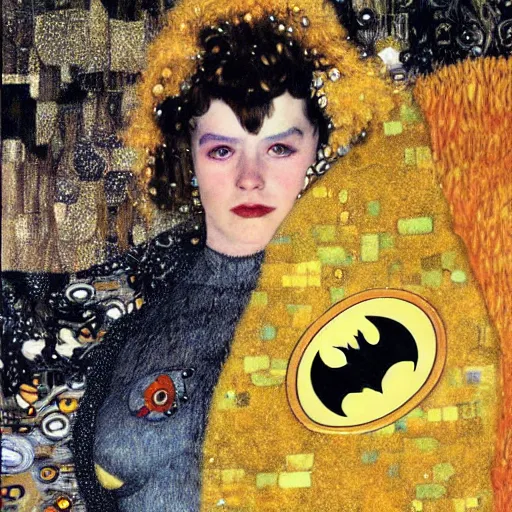 Prompt: realistic Batman wearing a costume designed by gustav Klimt , detailed, 4k