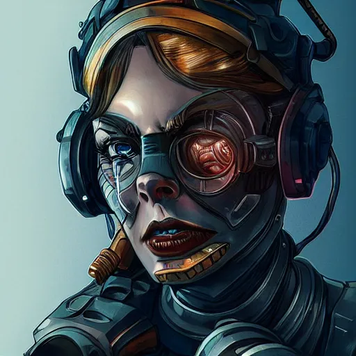 Image similar to lineart, colour, cyborg, portrait, steampunk, hyperdetailed, artstation