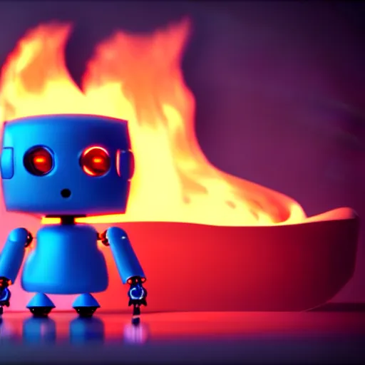 Image similar to a cute little robot consists of fire. super realistic 8 k render of a elegant, cinematic composition