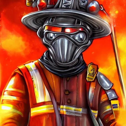 Image similar to old man firefighter knights armour, highly detailed, digital art, sharp focus, trending on art station, anime art style