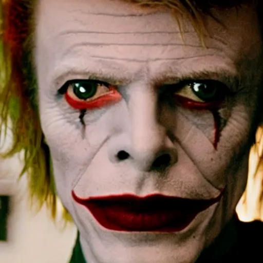 Image similar to awe inspiring David Bowie pkaying The Joker 8k hdr movie still dynamic lighting