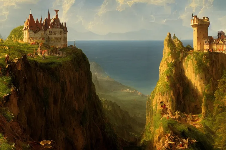 Image similar to a german castle on the cliff, by thomas cole, trending on artstation