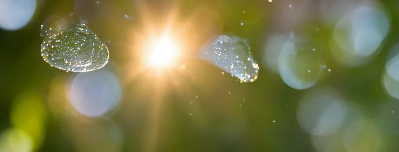 Prompt: an intricate microscopic macro photograph of a magical dew-drop suspended in a sunbeam, bokeh, Sony E 30mm f/3.5