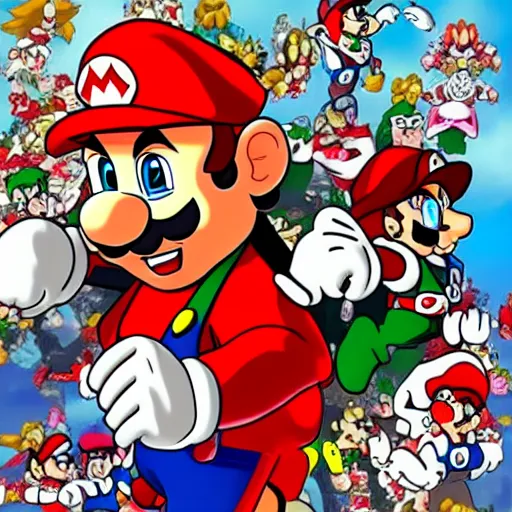 Prompt: Mario in Japanese anime style of 1990s, cartoon cinematic