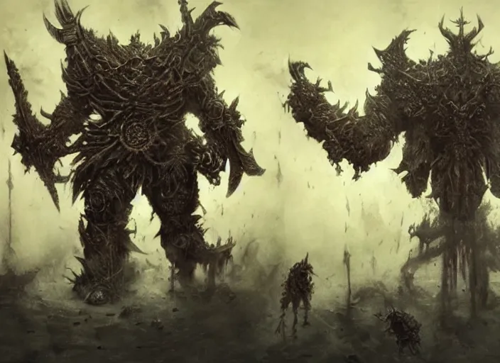 Prompt: chaos warlord concept, warhammer khorne warrior, beksinski, ruan jia, dark soul concept art, wayne barlowe