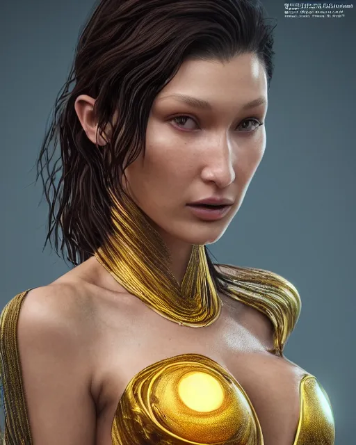 Prompt: a highly detailed metahuman 8 k close up render of bella hadid death and life painting by gustav klimt trending on artstation made in unreal engine 4