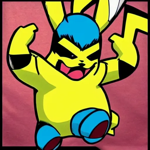 Prompt: pikachu combines with hulk, angry, marvel style