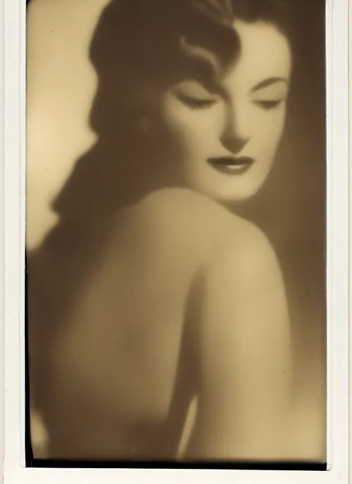 Image similar to a beautiful contemplative woman, flash polaroid photo by george hurrell,