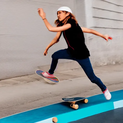 Image similar to graphic of a teenage girl pushing a skateboard side view