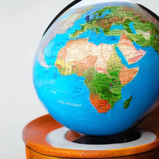 Image similar to close up high resolution photo of a globe on a table.