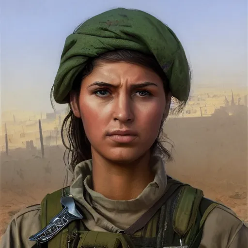 Image similar to beautiful YPJ soldier in the defense of Kobanî in the siege of Kobanî, detailed, centered, digital painting, artstation, concept art, donato giancola, Joseph Christian Leyendecker, Boris Vallejo, Breathtaking, 8k resolution, extremely detailed, beautiful, establishing shot, artistic, hyperrealistic, beautiful face, octane render