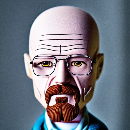 Prompt: walter white as a barbie doll, toy, photography, depth of field,