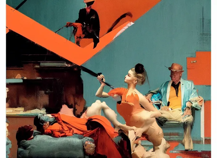 Prompt: a still from the movie million dollar baby nest by francis bacon and norman rockwell and james jean, and mark brooks, triadic color scheme, by greg rutkowski, syd mead and edward hopper and norman rockwell and beksinski, dark surrealism, orange and turquoise