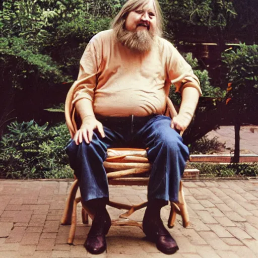 Prompt: robert wyatt sitting on a big spider - chair