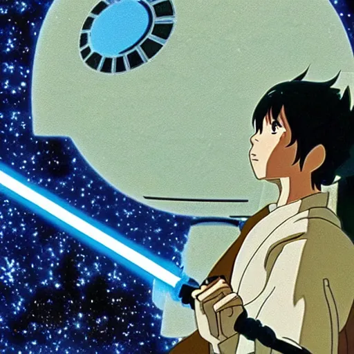 Prompt: screenshot of the Star Wars anime by studio ghibli