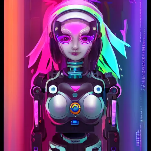 Prompt: cute robot waifu cybergoth portrait neoncolor hdr elegant digital painting artstation