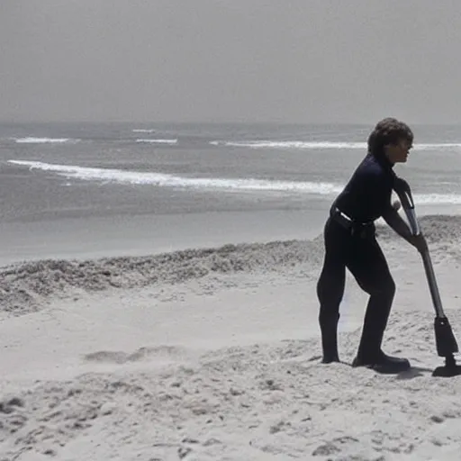 Image similar to anakin skywalker vacuuming the beach to remove sand