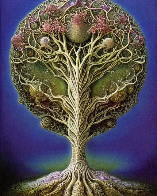 Image similar to tree of life by roger dean and andrew ferez, art forms of nature by ernst haeckel, divine chaos engine, symbolist, visionary, art nouveau, botanical fractal structures, organic, detailed, realistic, surreality