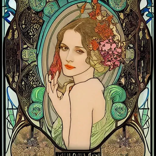 Image similar to eva green, mucha style, art nouveau,