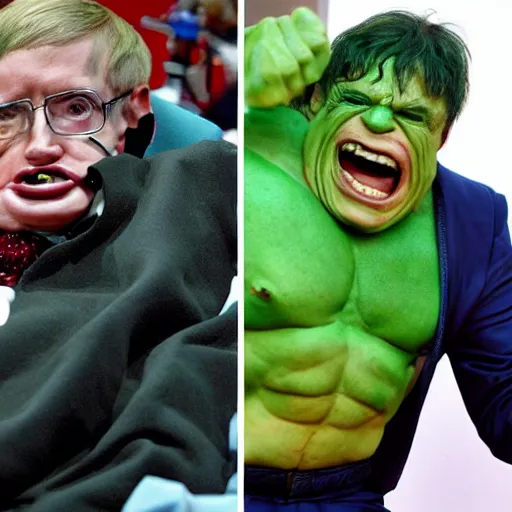 Image similar to stephen hawking cosplaying as the hulk, stephen hawking wearing a hulk costume, cosplay award winner