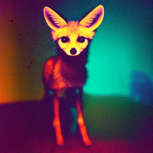 Prompt: kodak ultramax 4 0 0 photograph of a fennec fox in disco club, grain, faded effect, vintage aesthetic, vaporwave colors