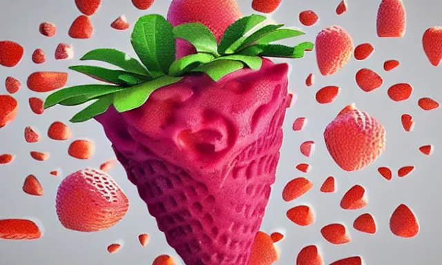 Image similar to strawberry ice cream, abstract 3d art