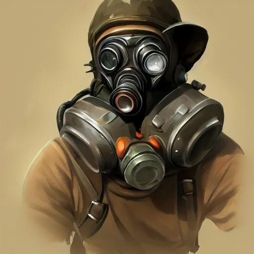 Image similar to concept art of gas mask by jama jurabaev, brush hard, artstation, cgsociety, for aaa game, high quality, brush stroke