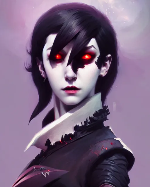 Image similar to dark vampire, character portrait, concept art, painterly, fanart, highly detailed in the style of overwatch by ilya kuvshinov and gustave dore, wenjun lin,