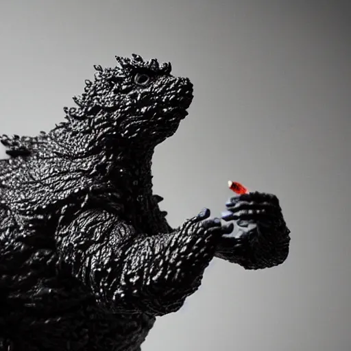 Prompt: anthropomorphic godzilla smoking a joint, 5 5 mm