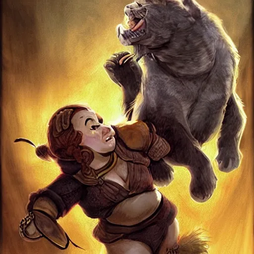 Image similar to D&D art of a female halfling rogue with hairy feet, riding on top of a panther through waterdeep, sunny afternoon