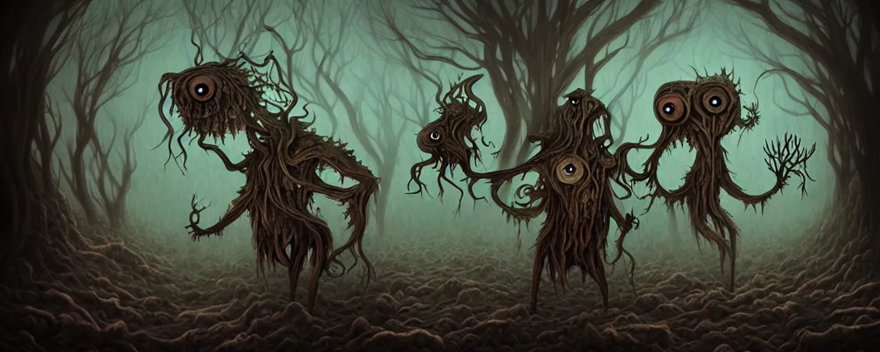 Prompt: whimsical earthy alchemical monsters, surreal dark uncanny painting by ronny khalil