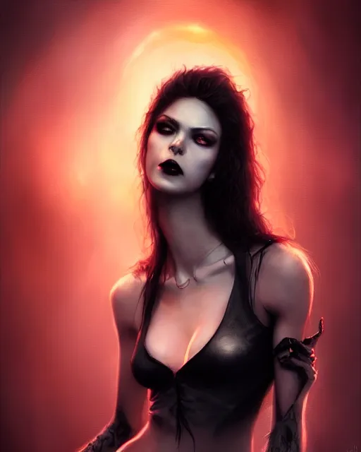 Prompt: female vampire, perfect face, black halter top, abs, cinematic, stunning, elegant, highly detailed, psychedelic, digital painting, artstation, smooth, hard focus, illustration, art by jessica rossier and and brian froud