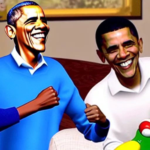 Image similar to barack obama plays wii sports with sonic the hedgehog