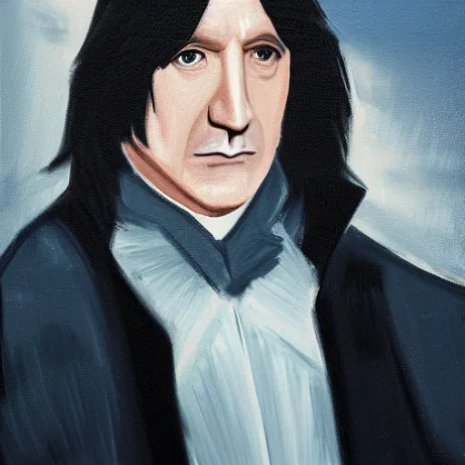 Prompt: A portrait of Severus Snape depicted as Albus Dumbledor, oil painting