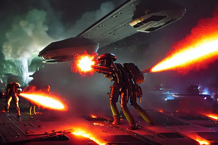 Image similar to aliens have breached the cargo bay firefight explosions