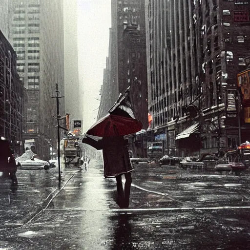 Image similar to an award winning photo of postapocalyptic new york, by helen levitt, ultra detailed, rainy, beautiful