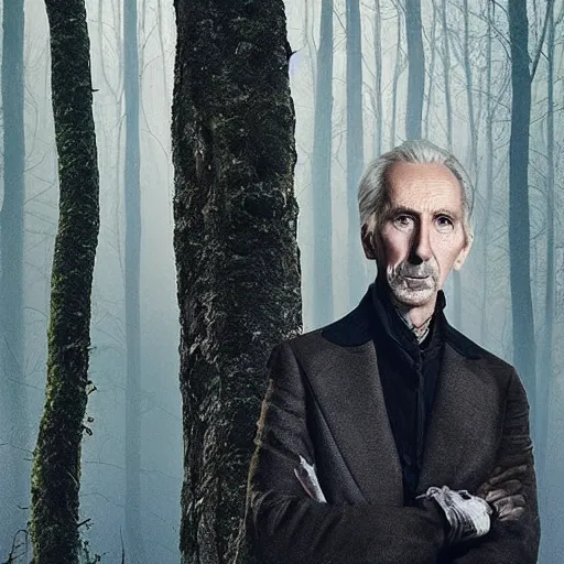 Prompt: fifty years old Jonathan Hyde mixed with Christopher Lee as a stark, ((stiff)), quirky ((19th century)), eastern european ((hunter)) (with gray goatee) in a dark european forrest!. detailed, natural lights, sharp focus, realistic style, shadows, higher contrasts, afternoon lights, hyperdetailed, oil canvas, character concept art by Henry Meynell Rheam and Monet