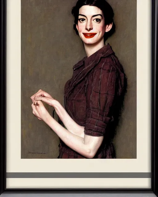 Prompt: portrait of anne hathaway by norman rockwell