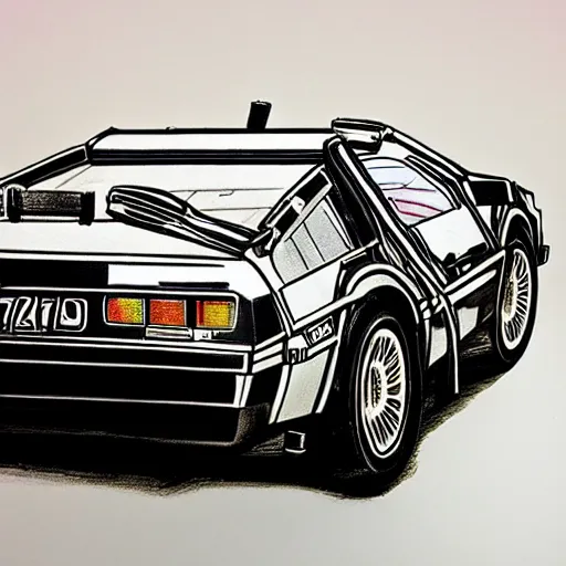 Image similar to a tatoo of delorean from back to the future,