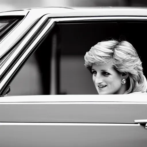 Prompt: award winning photograph of Princess Diana next to a silver Mercedes-Benz W140, Nikon D810, Sigma 35mm ƒ/2.5, award-winning, beautiful, photorealistic, detailed, portrait,