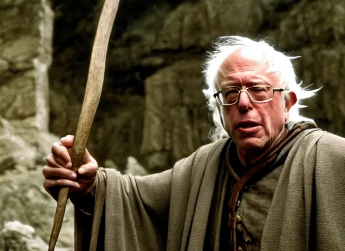 Image similar to film still of bernie sanders as aragorn in lord of the rings movie, 8 k