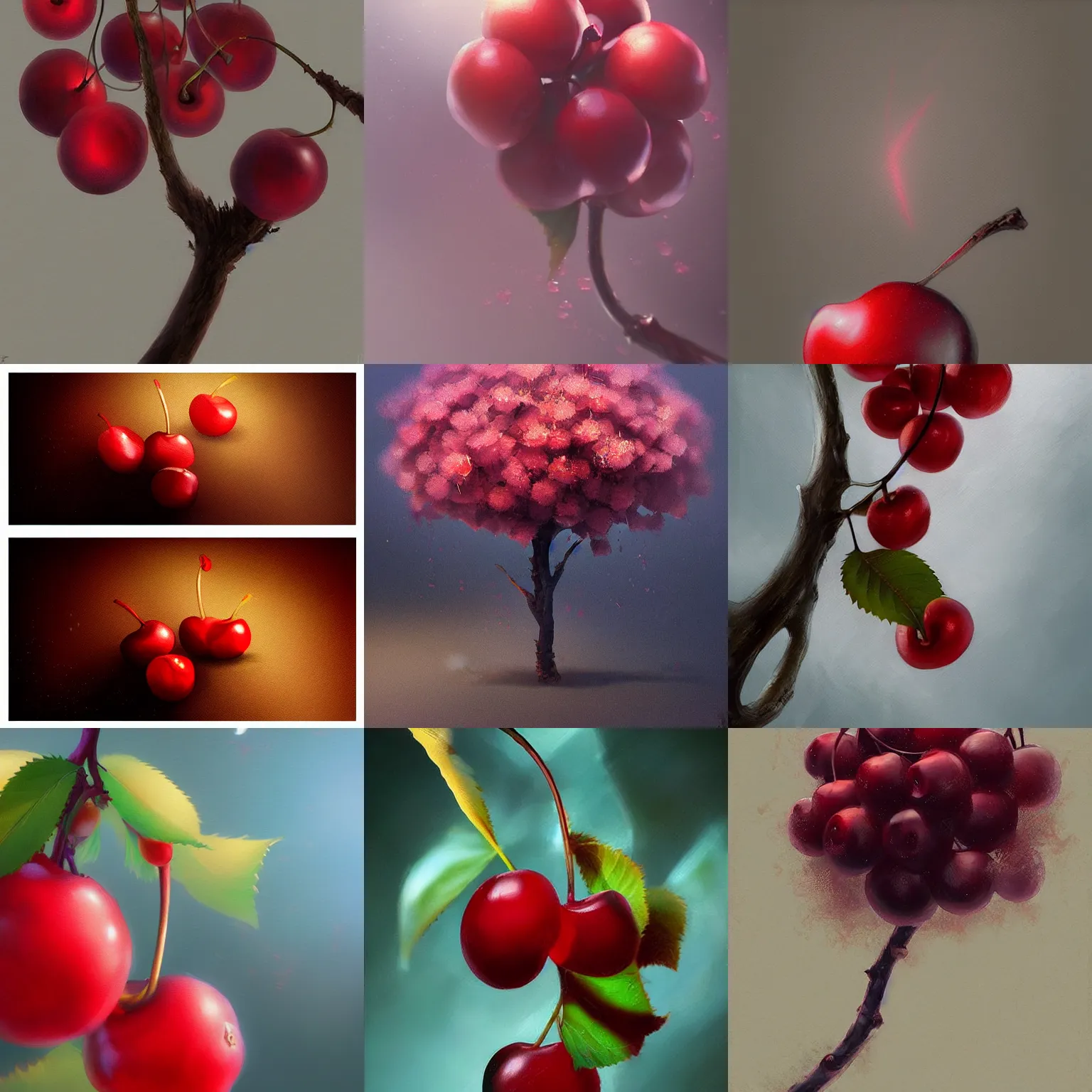 Prompt: beautiful digial painting of a close - up cherry, by greg rutkowski, trending on artstation, volumetric light.