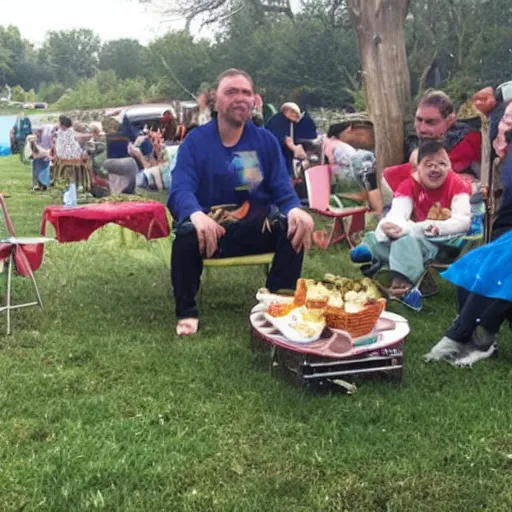 Prompt: A platipus at his family picnic, fantastic.