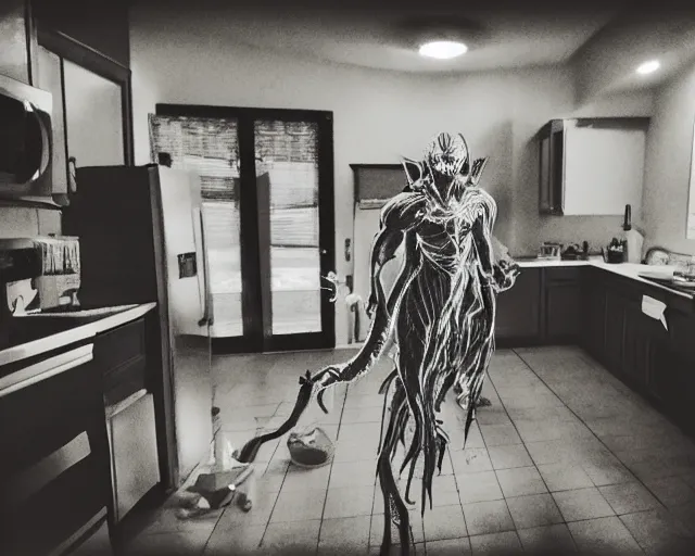 Prompt: horror demon evil transparent spirit attacks in kitchen interior photos shot on iphone, dynamic pose, middle body shot, sharp focus, grainy, corpse, paranormal flashlight, night, total darkness, poltergeist