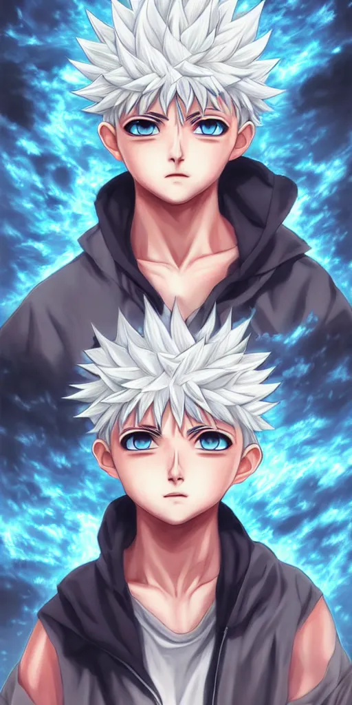 Image similar to killua zoldyck in rossdraws art, with thunderstorms, 8 k, bright colors, detailed face, details, sharp smooth, aykut aydogdu