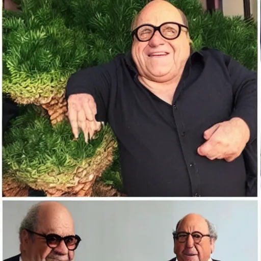 Prompt: a real danny devito, whose photo was used as reference in designing groot