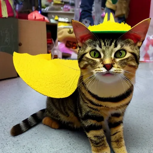 Image similar to tabby cat wearing the nacho sombrero from the despicable me