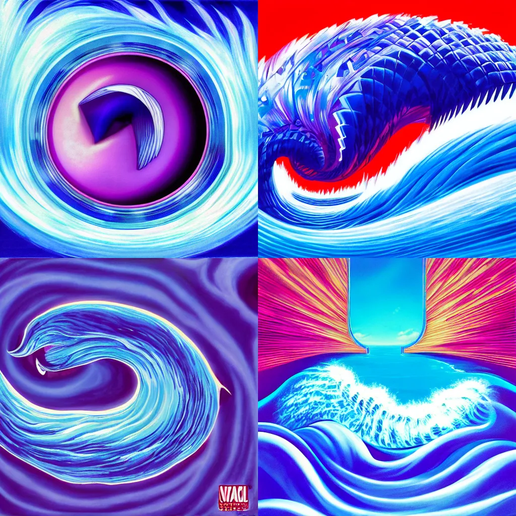 Prompt: surreal, sharp, detailed professional, high quality airbrush art album cover of a cresting blue ocean wave in the that looks like sonic the hedgehog, purple checkerboard background, 1990s 1992 Sega Genesis box art